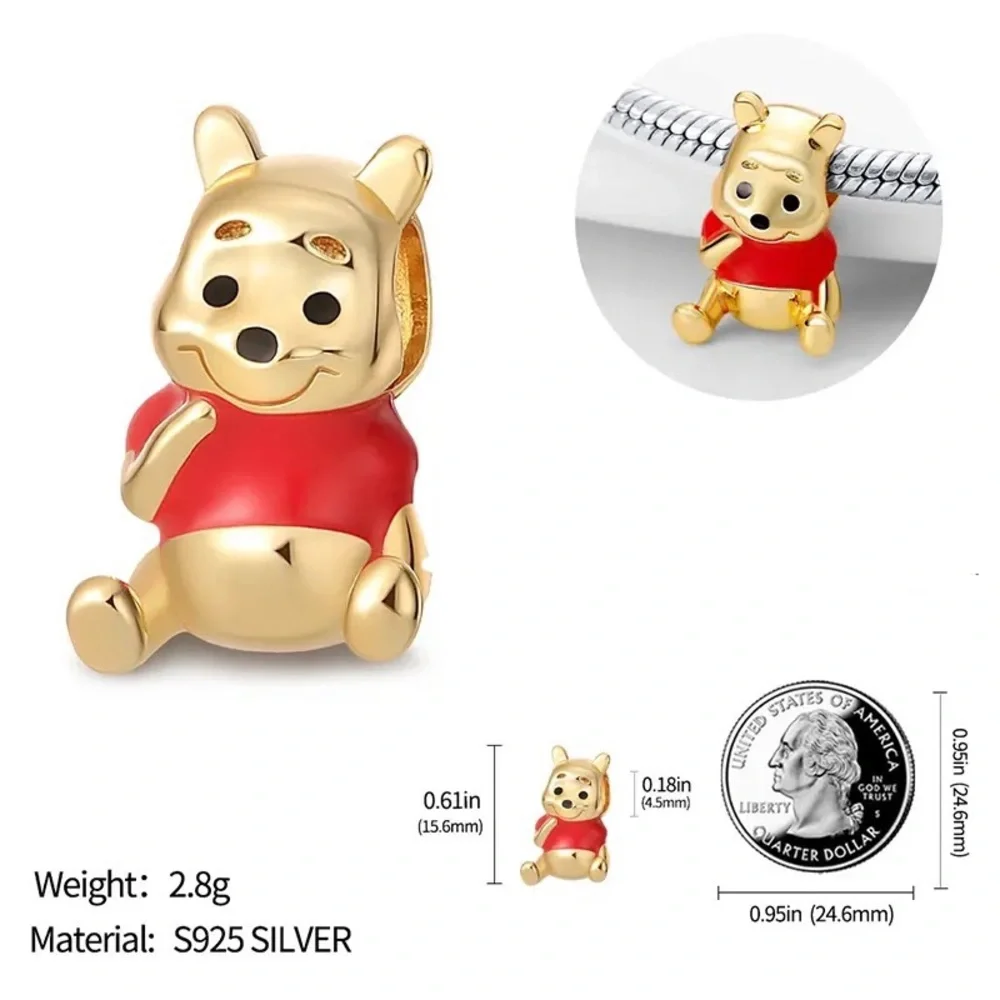 1pcs Golden Eyeore Winnie The Pooh charm bead for rope Bracelet